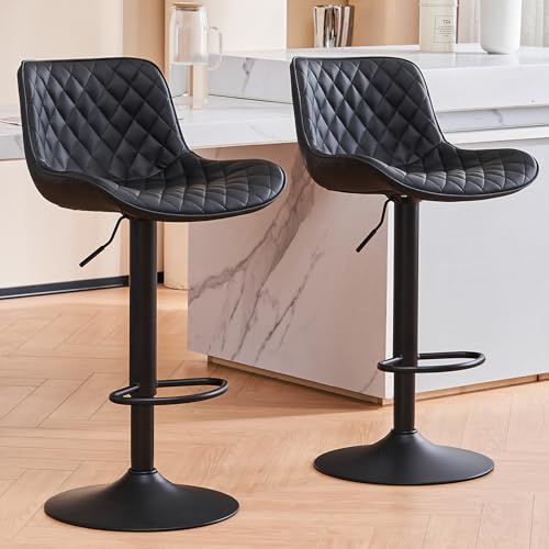 YOUTASTE Barhocker 2er Set Höhenverstellbar Drehbar Hocker mit Lehne Barstuhl Modern Tresenstuhl PU-Leder Bar Stühle Metall Gasdruckfeder Bar Stool für Kücheninseln Counter Island (Schwarz) von YOUTASTE