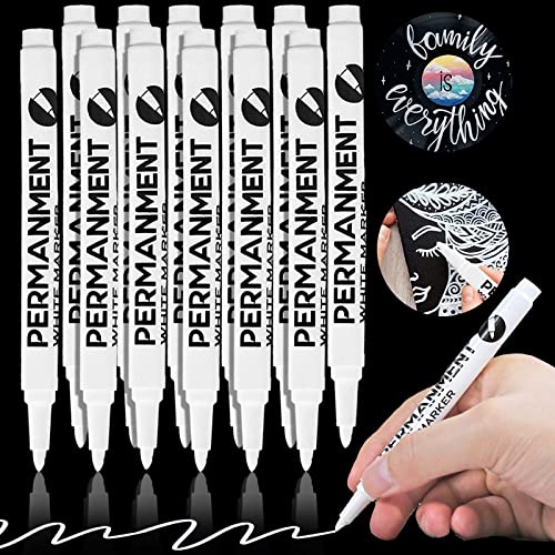 YOUYIKE Weißer Stift, 12 Stück Weiß Acrylstifte, 1mm Spitze Weiß Permanent Marker Wasserfeste Acrylfarben Marker Set für schwarzes Skizzieren, Zeichnen, Holz, Fels, Kunststoff, Leder, Glas von YOUYIKE