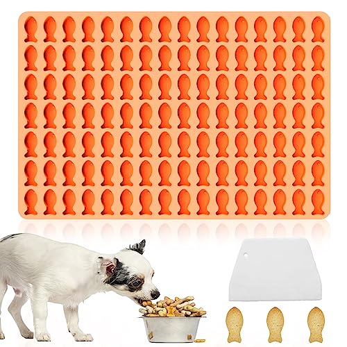 Backmatte Hundekekse, 2.5 cm Silikon Backmatte, 112 Löcher Hundekekse Backform, Kleine Fische Silikonformen, Hundekekse Mini Backunterlage für Hundekekse und Leckerlis DIY (Orange) von YOUYIKE