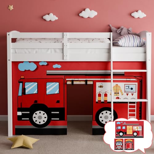 YRDKB Feuerwehr-Etagenbett-Vorhänge, hochwertige und anpassbare Cartoon-Hochbettvorhänge für Kinder, um die fantasievolle Kreation zu verbessern, Schlafzimmervorhänge (3 Stück, Feuerwehr) von YRDKB