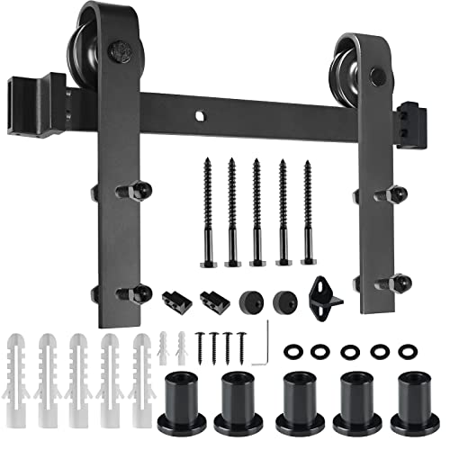 YRHome 183cm Schiebetürsystem Schiebetürbeschlag Laufschiene Holztür Schiebetüren Schwarz Max. Last 130KG Metalltüren Holztür Schiebetür Zubehörteil Schiebetüren Innentüren für 35mm-45mm Dicke von YRHome