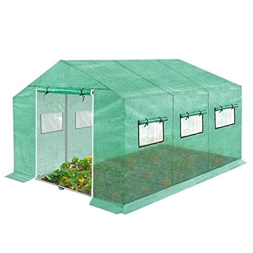 YRHome Gartengewächshäuser Gewächshaus Tomatenhaus Foliengewächshaus Folientunnel Treibhaus Folienzelt Frühbeet Gemüse Pflanzenhaus Gartenhaus mit Fenster für Garten Pflanze Grün 4,5x2x2m 9m² von YRHome