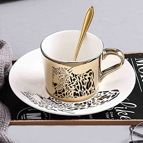 YRJHF Pferde-Tasse Teetasse und Untertasse, kreative handgemachte Tasse Schmetterling Tasse, Reflexion wird sich mit der Rotation der Tasse bewegen (Leopard) von YRJHF
