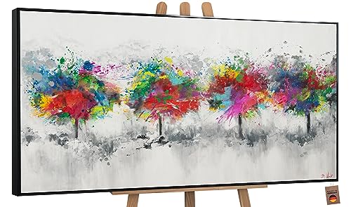 YS-Art Abstrakt Design Acryl Gemälde auf Leinwand bunter Wald handgemalt Wandbilder Wohnzimmer modern Wohndekor Bilder Büro farbenfrohe echte Kunst mit Rahmen 160x80 cm von YS