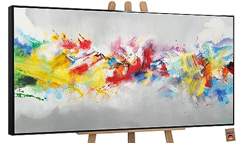 YS-Art Abstrakt Design Acryl Gemälde auf Leinwand buntes Leben handgemalt Wandbilder Wohnzimmer modern Wohndekor Bilder Büro farbenfrohe echte Kunst mit Rahmen 120x60 cm von YS