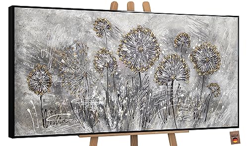 YS-Art XXL Abstrakt Acryl Gemälde auf Leinwand Frühlingsblumen handgemalt Wandbilder Wohnzimmer Kinderzimmer Büro moderne Design Bilder echte Kunst mit Rahmen 140x70 cm von YS