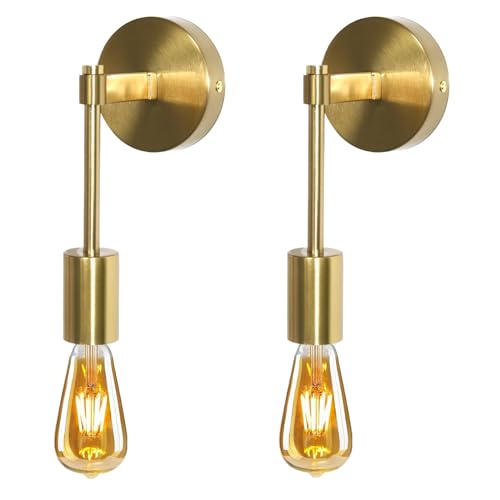 YSGUYILT Wandlampe Innen Industrial Wandleuchte E27 Wandlampen aus Gold Metall Vintage Wandleuchten für Schlafzimmer Wohnzimmer Garage Veranda Flur (Keine GlüHbirne)-Gold von YSGUYILT