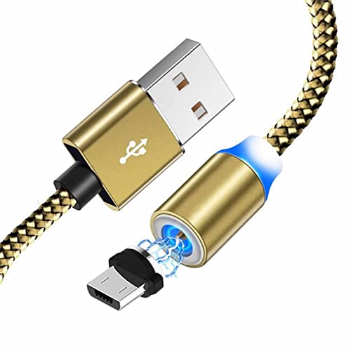 YSJJZRL Magnetkabel, 1 m, magnetisches USB-Mikro-drehbares Rundkabel, langlebiges geflochtenes Nylonkabel mit LED-Anzeige für USB-Mikrogeräte, goldfarben von YSJJZRL