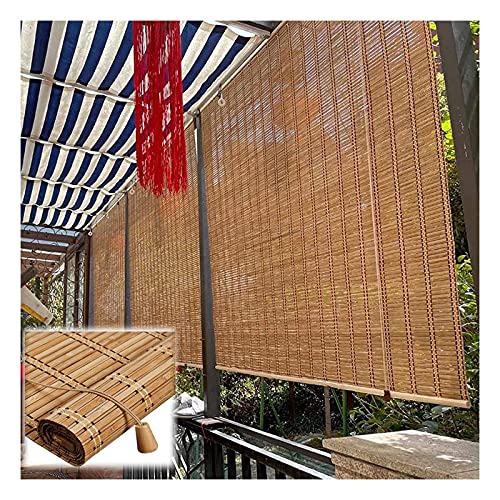 Bambus Rollo Natur, Bambusrollo wetterfest Fenster-Rollo Raffrollo Lichtdurchlässig, Rollläden Jalousie Sonnenschutz, Decken- oder Wandmontage, Mit Beschlägen (Size : W120xH250cm/47x98in) von YSJX