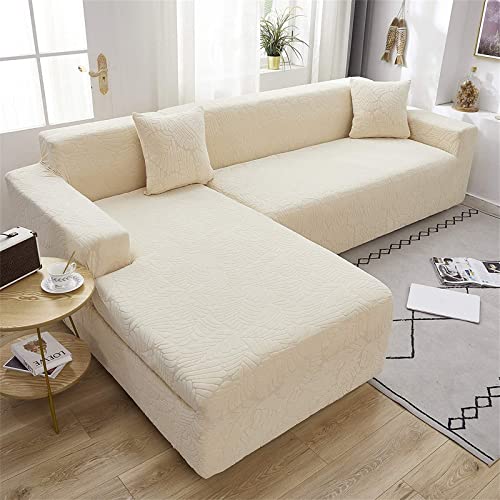 YSLLIOM Sofabezug L Form, Sofaüberwurf für Sektionssofa, 2 Stück Stretch Sofa überzug, Elastische Sofa Abdeckung Couch Schonbezug Komfortabler Stoff (2+3-Sitzer,Beige) von YSLLIOM