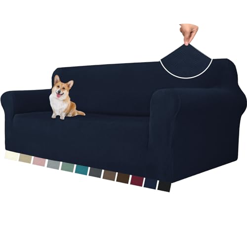 YSTELLAA Stretch Sofa Überzug 3 Sitzer, Sofaschoner rutschfest Mit Armlehne, Universal Jacquard Sofabezug, Dicke Sofabezug Für Hunde Katzen Und Haustiere, Waschbare Sofa Cover, Dunkelblau von YSTELLAA