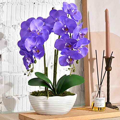 YSZL Große künstliche Orchidee, Seidenblumen-Arrangement mit Keramikvase, Violett von YSZL