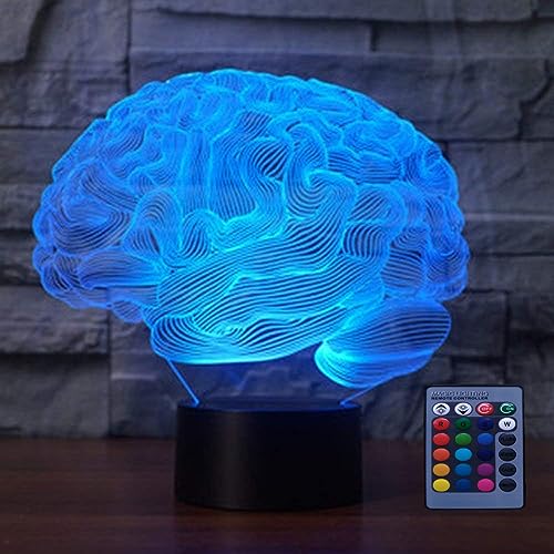 YTDZLTD Kreative 3D Gehirn Nacht Licht 16 Farben Andern Sich Fernbedienung USB-Strom Touch Schalter Dekor Lampe Optische Täuschung Lampe LED Lampe Tisch Kinder Brithday Weihnachten Geschenke von YTDZLTD