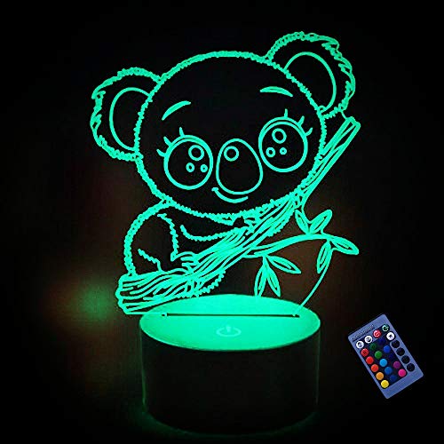 Optische Täuschung 3D Koala Nacht Licht 16 Farben Andern Sich Fernbedienung USB-Strom Touch Schalter Dekor Lampe LED Lampe Tisch Kinder Geburtstag Weihnachten Geschenk von YTDZLTD