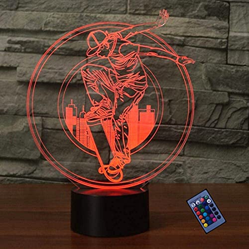 Optische Täuschung 3D Skateboard Nacht Licht 16 Farben Andern Sich Fernbedienung USB-Strom Touch Schalter Dekor Lampe LED Lampe Tisch Kinder Geburtstag Weihnachten Geschenk von YTDZLTD