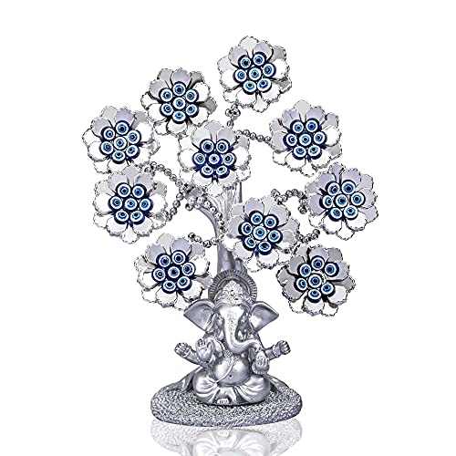 Böser Blick Blumen Glücksbaum mit Silber Ganesha Hindu-Elefant Gott Statue Home Office Feng Shui Schutz Ornament Segen Geschenk von YU FENG