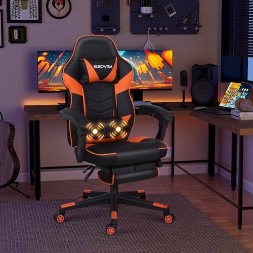 YU YUSING Gaming Stuhl Computerstuhl Racing Stuhl Ergonomisches Sportsitz Höhenverstellbarer Bürostuhl Chefsessel Schreibtischstuhl mit Kopfstützen, Verstellbaren Armlehnen Fußstützen (Orange)… von YU YUSING