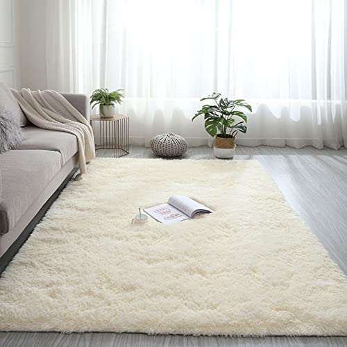 YUANBIAO Langflor Teppiche 120x140cm Modern Teppich rutschfest Unterseite Weich Waschbar Farbecht für Schlafzimmer Sofa Boden Kinderzimmer, Creme Farben von YUANBIAO