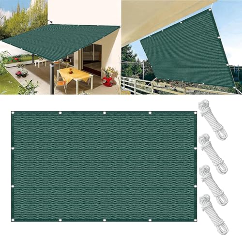 Schattiernetz mit Ösen 2.7 x 10 m Wasserdurchlässig & Atmungsaktiv Winddichtes Schattiernetz Pergola Sunshade Cloth mit Befestigungs Kit für Camping, Dunkelgrün von YUANWAN