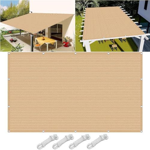 Sonnensegel Sonnenschutz 1.4 x 9.5 m Sonnenschutz Atmungsaktiv Beständiges Garden Schattiernetz mit Ösen Sonnensegel mit Ösen Und Befestigungsseile für Terrasse Balkon, Sandgelb von YUANWAN