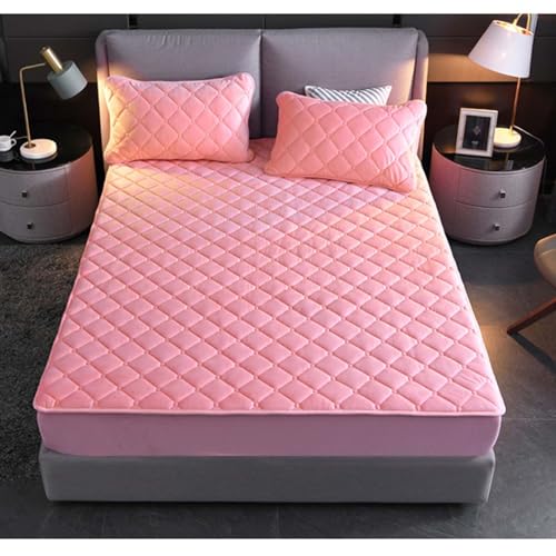 YUDEYU 3-teiliges Set Spannbettlaken Kissenbezug Crystal-Fleece-Stoff Gesteppte Schicht Tagesdecke Bettlaken-Abdeckung Matratzenschoner Topper (Farbe : Rosa, Größe : 140x200cm/High 10-28cm) von YUDEYU