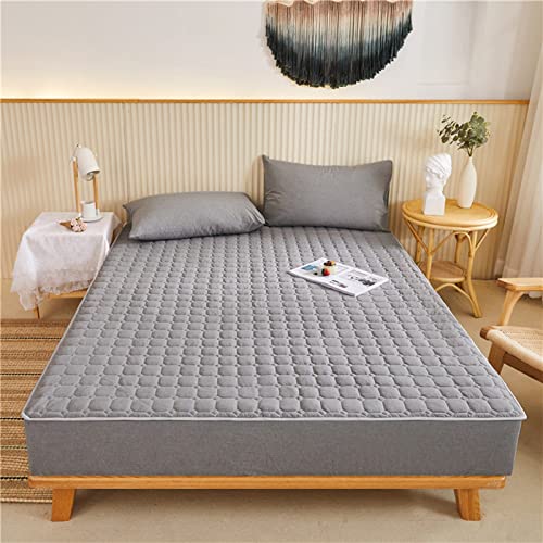 YUDEYU Alles Baumwolle Gewaschener Baumwollstoff Spannbettlaken Gesteppte Verdickung Tagesdecke Matratzenschoner Topper (Farbe : Grey, Größe : 180x200cm+25cm) von YUDEYU