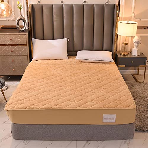 YUDEYU Gesteppt Tagesdecke Dicker Warmer Samtstoff Spannbettlaken Dreischichtiger Strukturprozess Matratzenschoner Topper Spannbetttücher Bettlaken (Farbe : Khaki, Größe : 100x200cm/high 16-25cm) von YUDEYU