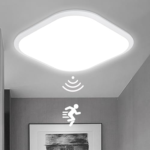 YUENFONG 24W Deckenleuchte LED mit Radar Bewegungsmelder Moderne Quadrat Deckenlampe IP44 Wasserfest für Schlafzimmer Badezimmer Schlafzimmer Flur Keller Küche Kaltweiß von YUENFONG