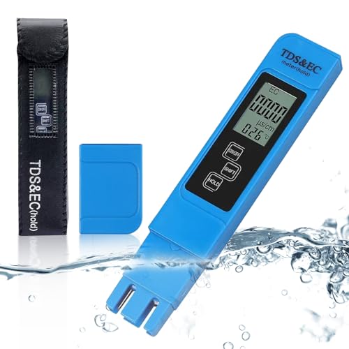 TDS Wasserqualitätstester TDS Messgerät 3 in 1 EC Digital Wassertester Trinkwasser Wassertest Aquarium PPM Wasserqualität Tester Trinkwasser Wasser Tester Leitungswasser für Fischteich (Blau) von YUFFQOPC