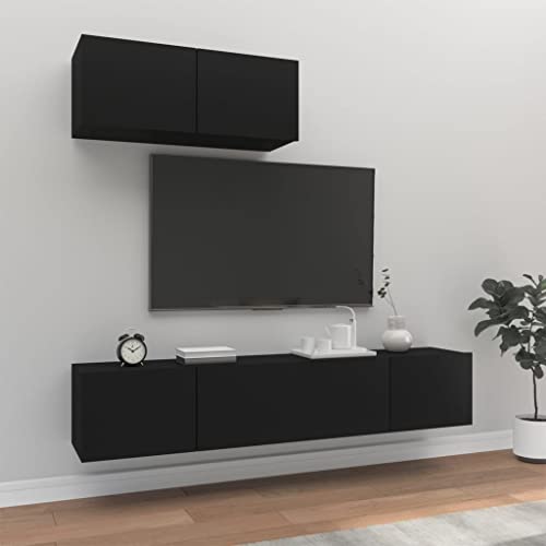 YUHI-HQYD 3-TLG. TV-Schrank-Set,Hängeschränke,TV-Wand,Medien Schränke,Aufbewahrungsschränke,TV-Möbel,Wanddekoration,Korridor Kabinett,für Wohnzimmer,Arbeitszimmer, Schwarz Holzwerkstoff von YUHI-HQYD