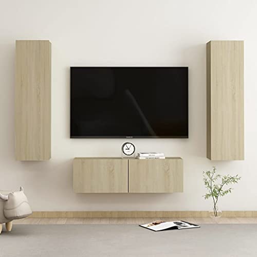 YUHI-HQYD 3-TLG. TV-Schrank-Set,TV-Wand,Hängeschränke,Wohnzimmer Kabinett,Aufbewahrungsschränke,Besteck Schränke,Multifunktions-Schrank,für Arbeitszimmer,Korridor,Büro,Sonoma-Eiche Holzwerkstoff von YUHI-HQYD