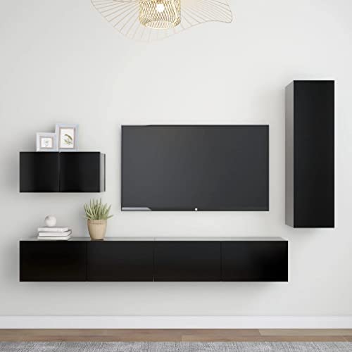 YUHI-HQYD 4-TLG. TV-Schrank-Set,TV-Wand,Hängeschränke,Wohnzimmer Kabinett,Aufbewahrungsschränke,Besteck Schränke,Multifunktions-Schrank,für Arbeitszimmer,Korridor,Büro,Schwarz Holzwerkstoff von YUHI-HQYD