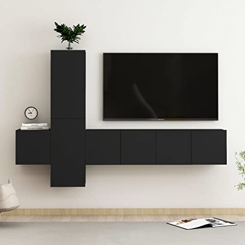 YUHI-HQYD 5-TLG. TV-Schrank-Set,Hängeschränke,Aufbewahrungsschränke,Medien Schränke,Multifunktions-Schrank,Flaches Kabinett,TV-Möbel,für Wohnzimmer,Arbeitszimmer,Büro,Schwarz Holzwerkstoff von YUHI-HQYD