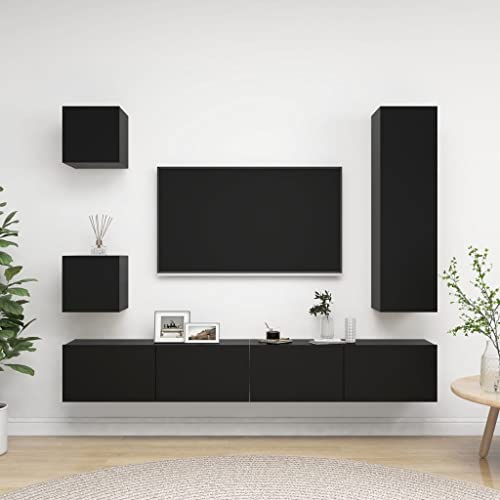 YUHI-HQYD 5-TLG. TV-Schrank-Set,Hängeschränke,Besteck Schränke,Aufbewahrungsschränke,Vitrinenschränke,Moderner Stil,TV-Möbel,Dekorative Schränke,für Wohnzimmer,Korridor,Schwarz Holzwerkstoff von YUHI-HQYD