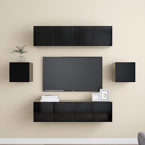 YUHI-HQYD 6-TLG. TV-Schrank-Set,TV-Wand,Hängeschränke,Wohnzimmer Kabinett,Aufbewahrungsschränke,Besteck Schränke,Multifunktions-Schrank,für Arbeitszimmer,Korridor,Büro,Schwarz Holzwerkstoff von YUHI-HQYD