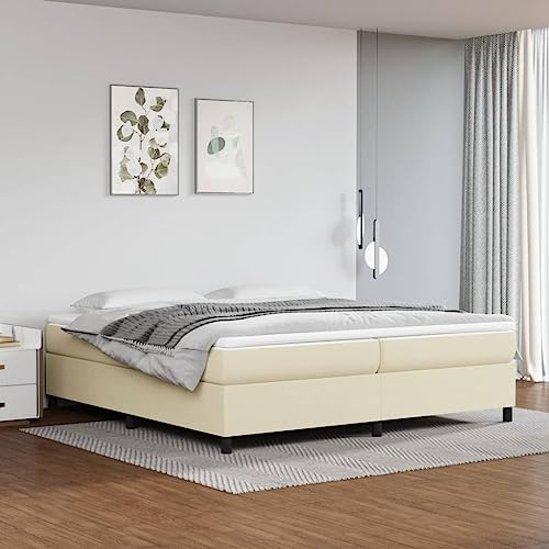 YUHI-HQYD Boxspringbett,Matratzenfundament,Full Size Bed Frame,Plattform-Bettgestell,Lattenrost,Schlafsofa,für Ersatz-Schlafzimmer und Büro,Wohnungen,Creme 200x200 cm Kunstleder von YUHI-HQYD