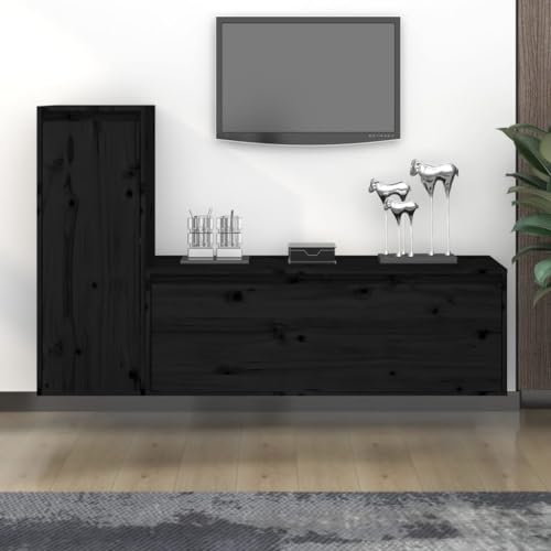 YUHI-HQYD TV-Schränke 2 STK.,Aufbewahrungsschränke,Konsolenschränke,Multimedia-Schrank,Multifunktions-Schrank,Korridor Kabinett,TV-Möbel,für Haus,Küche,Bauernhaus,Schwarz Massivholz Kiefer von YUHI-HQYD