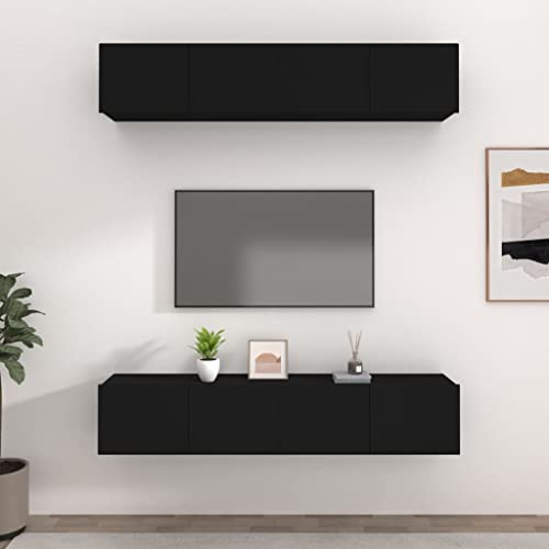 YUHI-HQYD TV-Schränke 4 STK.,TV-Wand,Hängeschränke,Wohnzimmer Kabinett,Aufbewahrungsschränke,Besteck Schränke,Multifunktions-Schrank,für Arbeitszimmer,Korridor,Büro, Schwarz 80x30x30 cm Holzwerkstoff von YUHI-HQYD