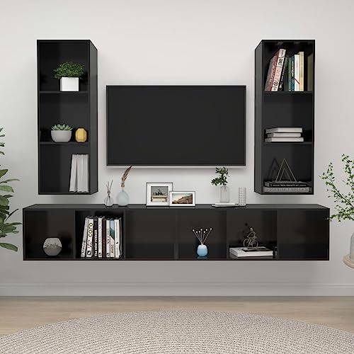 YUHI-HQYD TV-Wandschränke 4 STK.,Hängeschränke,Aufbewahrungsschränke,Multifunktions-Schrank,Multimedia-Schrank,TV-Möbel,TV-Wand,für Wohnzimmer,Küche,Eingangshalle, Hochglanz-Schwarz Holzwerkstoff von YUHI-HQYD