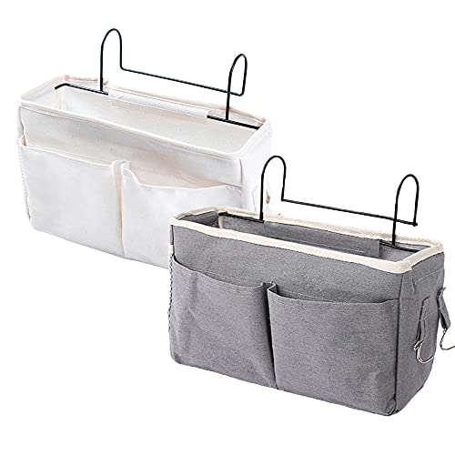 2 Stücke Multifunktionale Bett Tasche, Bett Organizer zum, Bett Organizer Einhängen, Hochbett Aufbewahrungstasche, Nachttisch Tasche, mit Darhthaken, für Buch, Zeitschriften, Fernbedienung, Handy von YUMUN