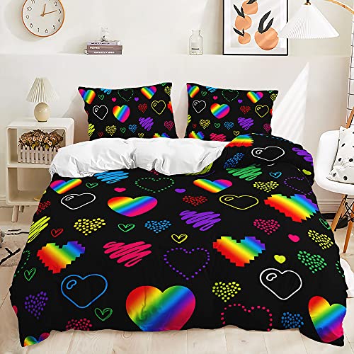 Chanyuan Bettwäsche Liebe Muster Bunt 135x200cm Mädchenbettwäsche Kinderbettwäsche Weich Mikrofaser 2 Teilig Schwarz Bettbezug Boho Stil mit Reißverschluss von YUTNSAN