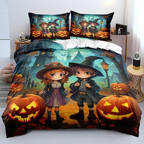 YUTNSAN Halloween Bettwäsche 135x200cm Kürbis Laterne Orange Muster für Kinder Jungen Mädchen Mikrofaser Bettbezug mit Reißverschluss und Kissenbezug 80x80cm von YUTNSAN