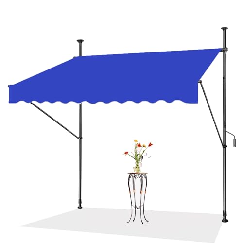 Markise 200x120cm Klemmmarkise,Sichtschutz Balkon,Höhenverstellbare Markise mit Handkurbel,Balkon Markise ohne Bohren, UV-beständig,für Balkon Garten Terrasse (Color : Blauw, Size : 250cm) von YVZYLXH
