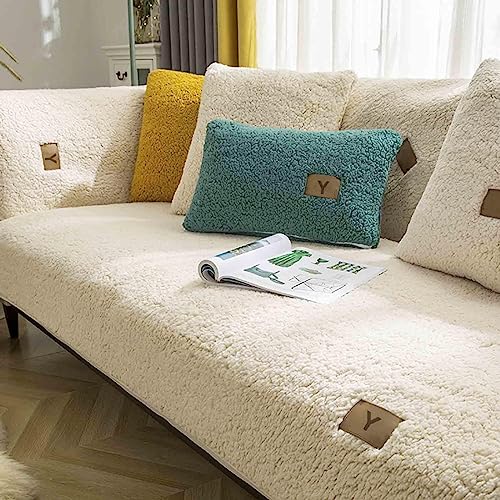 YWQJL Samt Sofabezug Sofaschoner rutschfest 1 2 3 4 Sitzer,l Form Sofaüberwurf,Sofa Überzug Ecksofa Pets Dog Couch Überzug Couch Überzug Sofa Überwurf (Beige, 110x240cm) von YWQJL