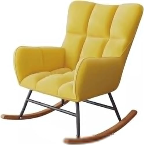 YXCUIDP Schaukelstühle Baumwollleinen Moderner Polsterstuhl Sessel Mit Hoher Rückenlehne Glider-Rocker-Akzentstuhl for Schlafzimmer Und Wohnzimmer,Stabile Basis (Color : Yellow) von YXCUIDP