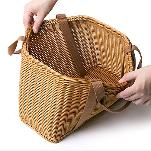 YXW Picknickkorb aus Kunststoff, gewebter Picknick-Tasche mit Griff, Einkaufstasche, Aufbewahrungstasche, für Outdoor Camping Familie, Braun (28×16×20cm/38×18×23cm) von YXW