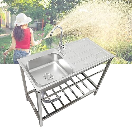 YYDPSHH Außenbereich Edelstahlspüle Spültisch mit Wasserhahn Und Werkbank, Küchenspüle Gewerbliche Freistehende Spüle Waschbecken 1 Becken, Platzsparend, für Waschküche, Terrasse (Size : 75x40xH75cm) von YYDPSHH