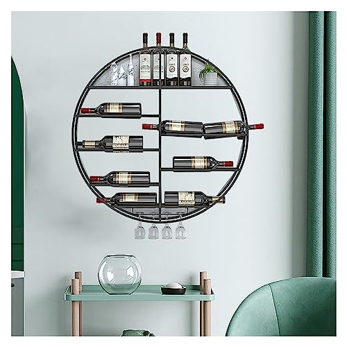 Rundes, an der Wand montiertes Weinregal, Vintage-Regal für Likörflaschen, Regal mit großer Kapazität, mit schwebenden Regalen und Stielglashaltern, Mehrzweck-Weinlager-Präsentationsregal, für das Es von YYNLJY