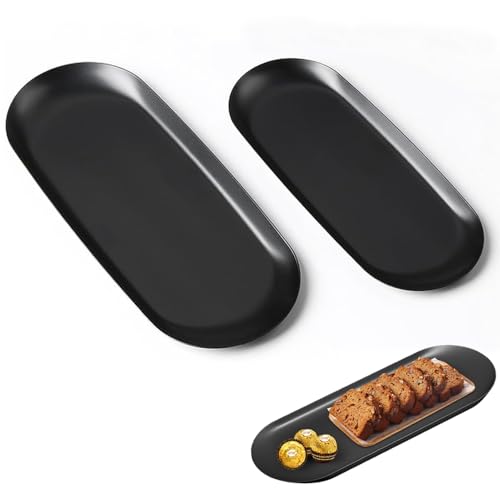 Tablett Schwarz, 2 Stück Kleines Tablett, Edelstahl Serviertablett Kerzentablett Oval Ablageschale Deko Tablett Schwarz für Kosmetik Dessert Kerzen(2 Größen) von YZDZSW