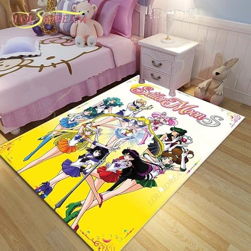 YZGAH Cartoon Sailor Moon Teppiche Kinder Krabbelteppiche Wohnzimmer Tee Tischsets Schlafzimmer Teppich Waschbare Fußmatten Haushaltsbereich Matte H2469 50X70Cm von YZGAH